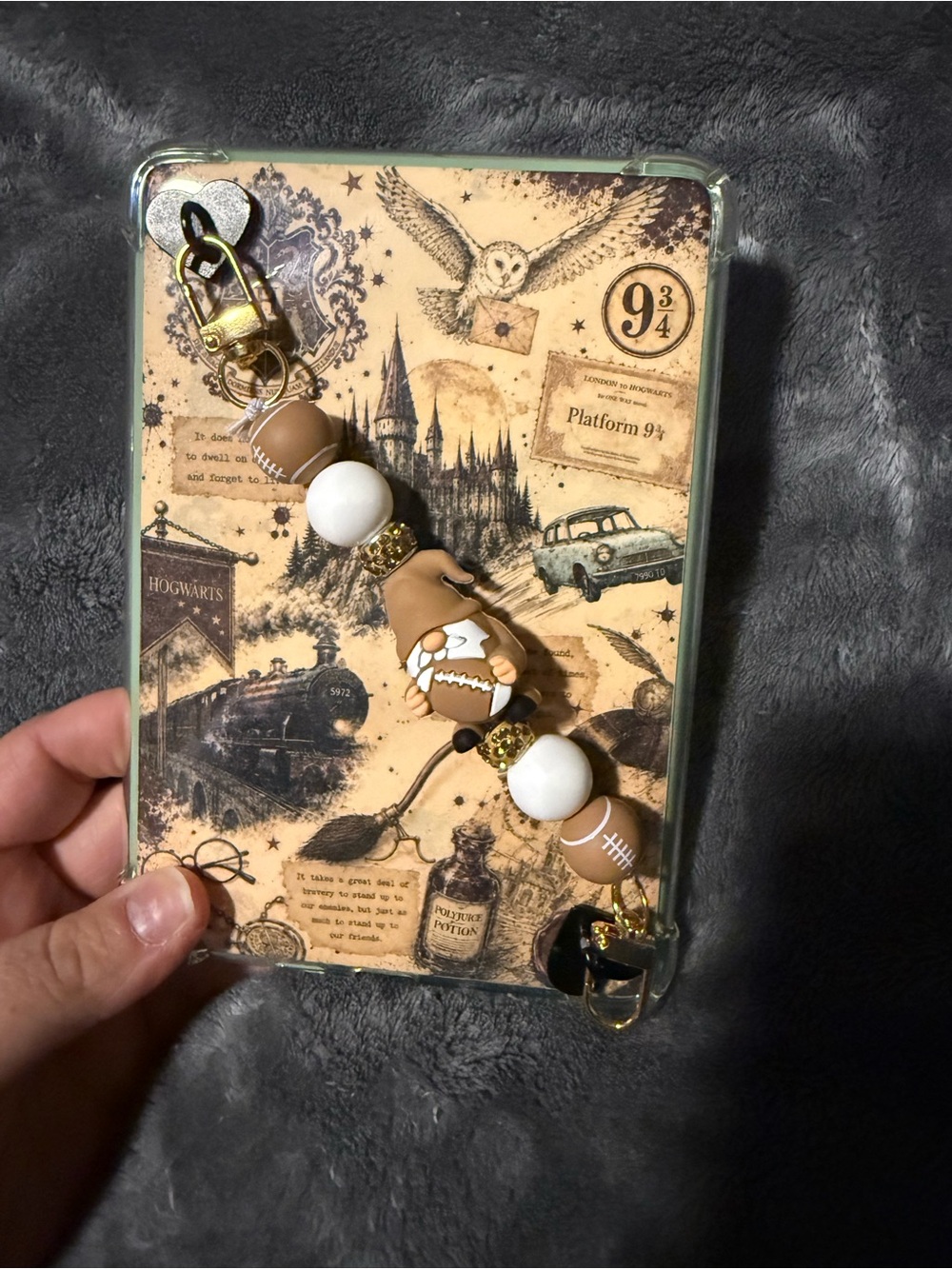 Football Gnome Beaded Phone Strap with Tan & White Sports Charm